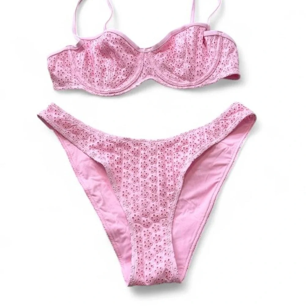 Frankies Bikinis/VS Pink Buttercup Golden Hour Eyelet Bikini Set, Women's Size L